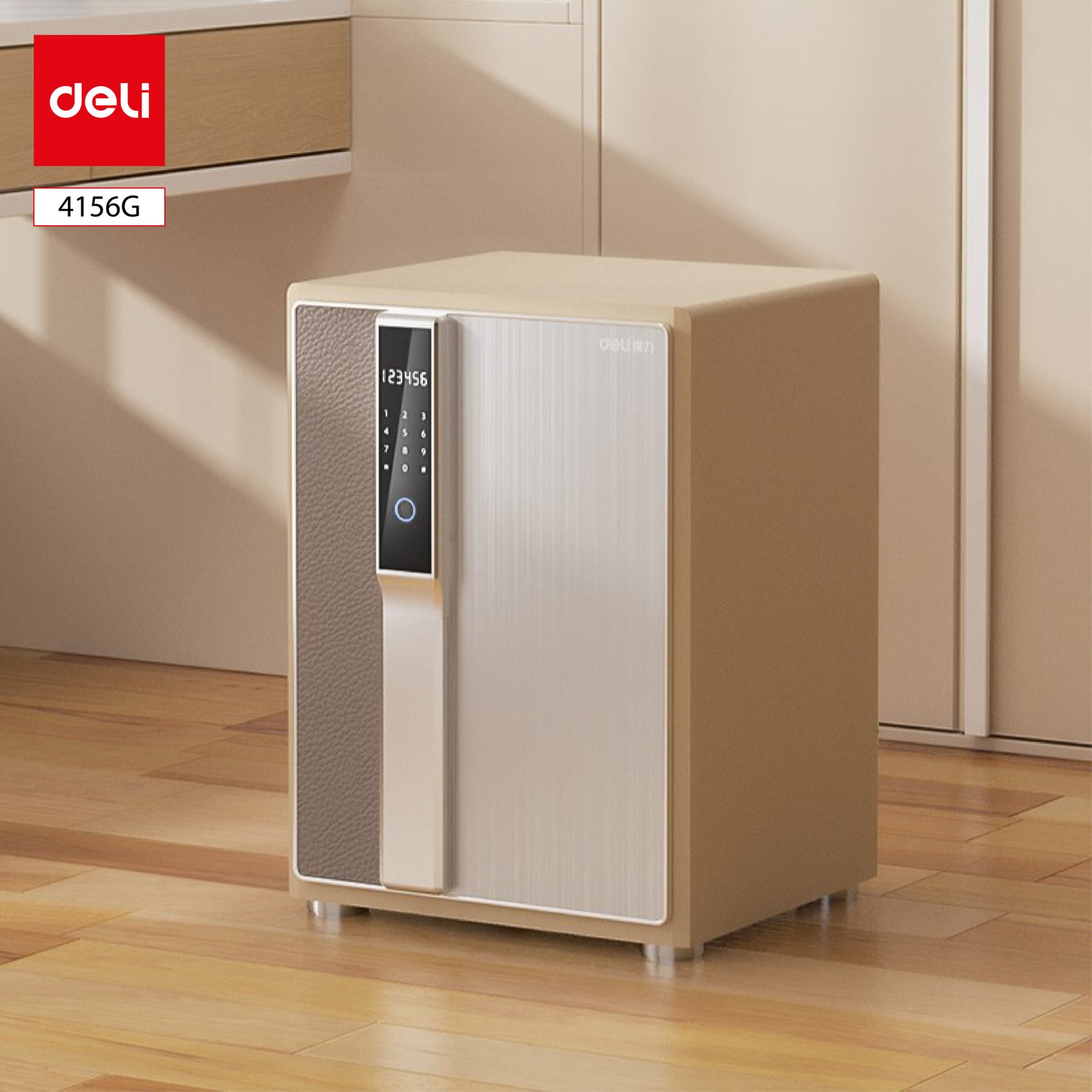 ديلي خزنة معدنية سميكة - حماية (أرقام -بصمة-مفتاح) - WIFi - قياس 57×41×36 سم - 67 كغ - بيج - 4156G