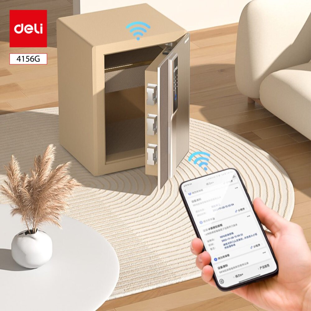 ديلي خزنة معدنية سميكة - حماية (أرقام -بصمة-مفتاح) - WIFi - قياس 57×41×36 سم - 67 كغ - بيج - 4156G