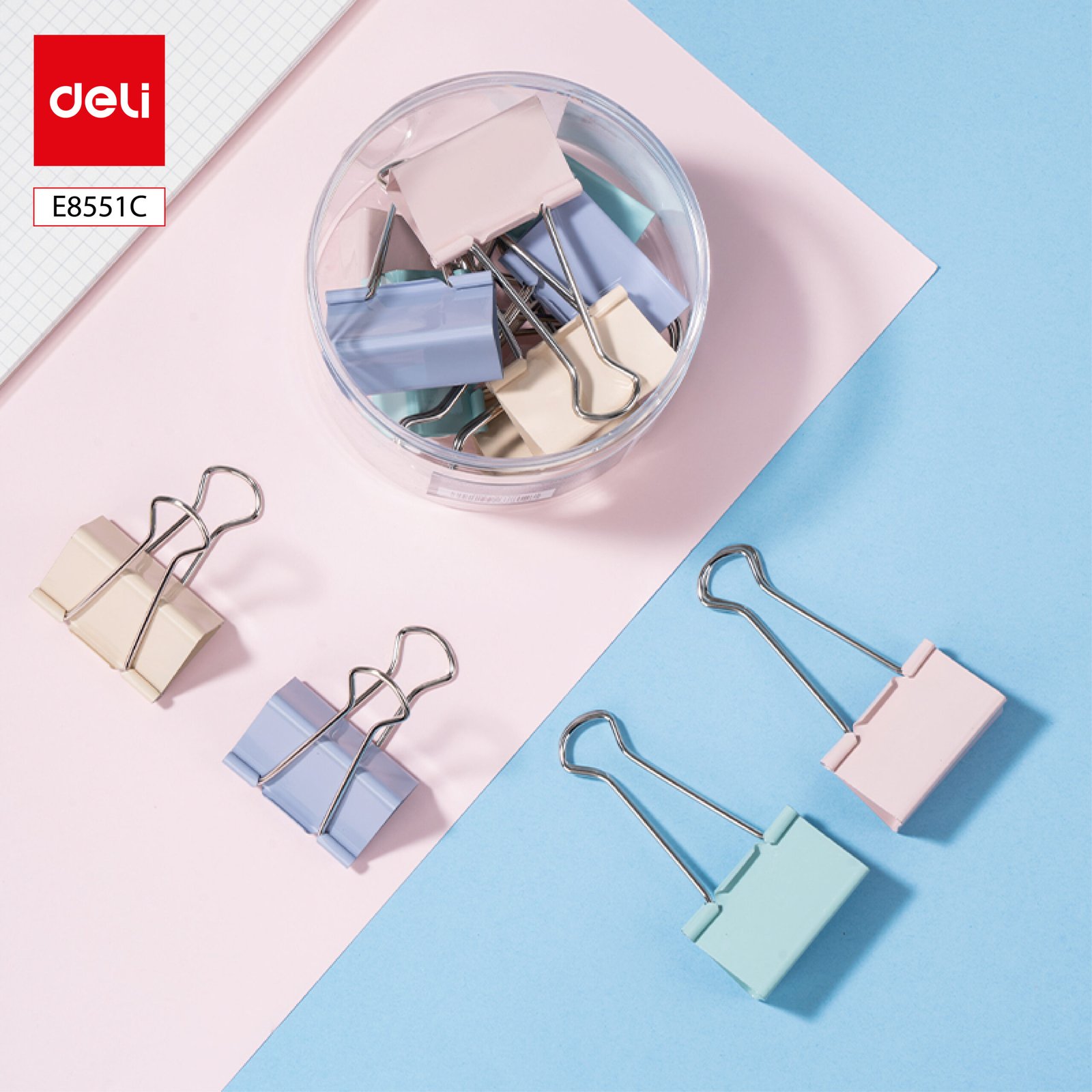 8551C (6) ديلي ملقط ورق - نمرة 1 - 50 مم - أحمر/أصفر/أخضر/أزرق - E8551C