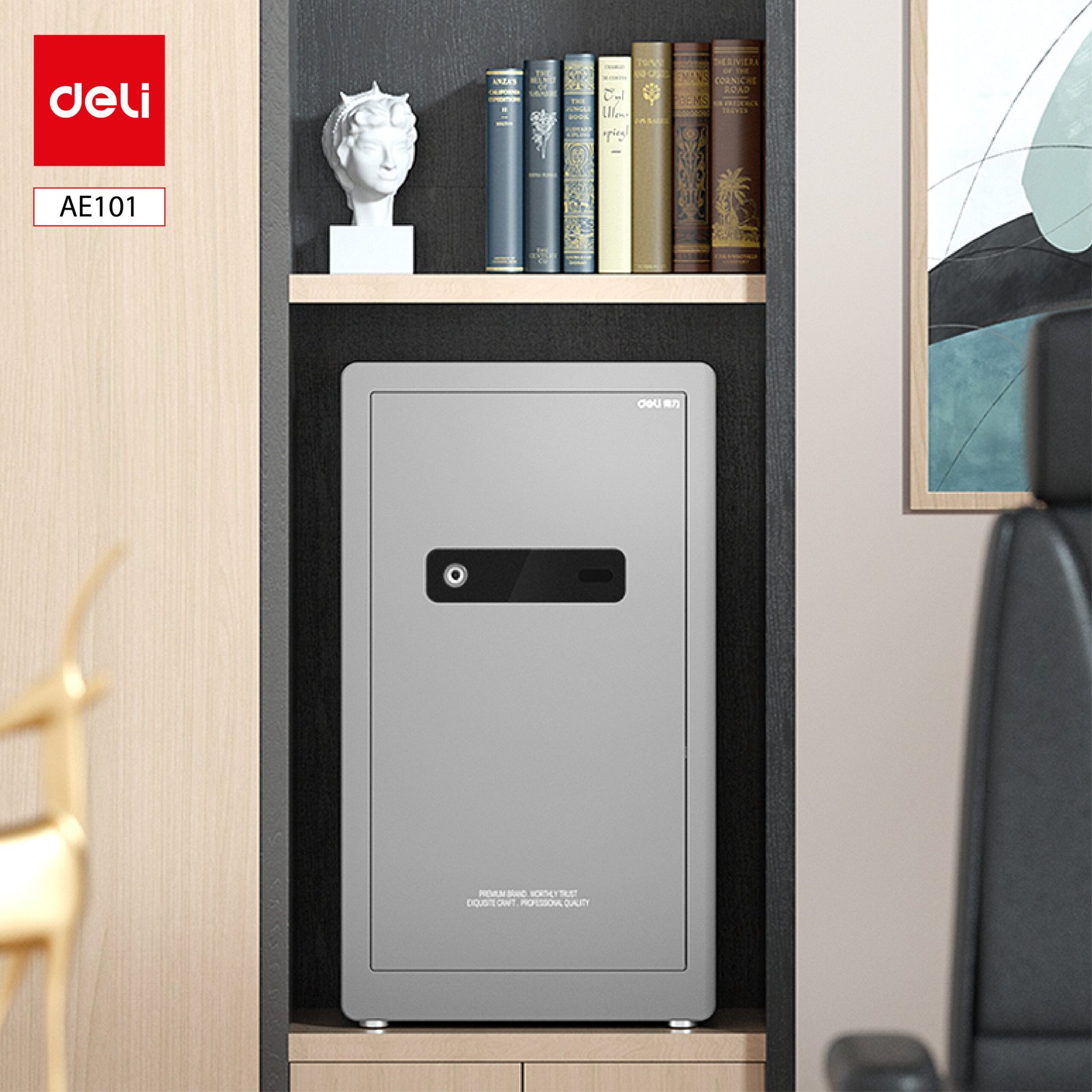 ديلي خزنة معدنية باب مسطح - حماية (أرقام -بصمة-مفتاح) - 25 كغ - 45×32×40 سم - رمادي - AE101