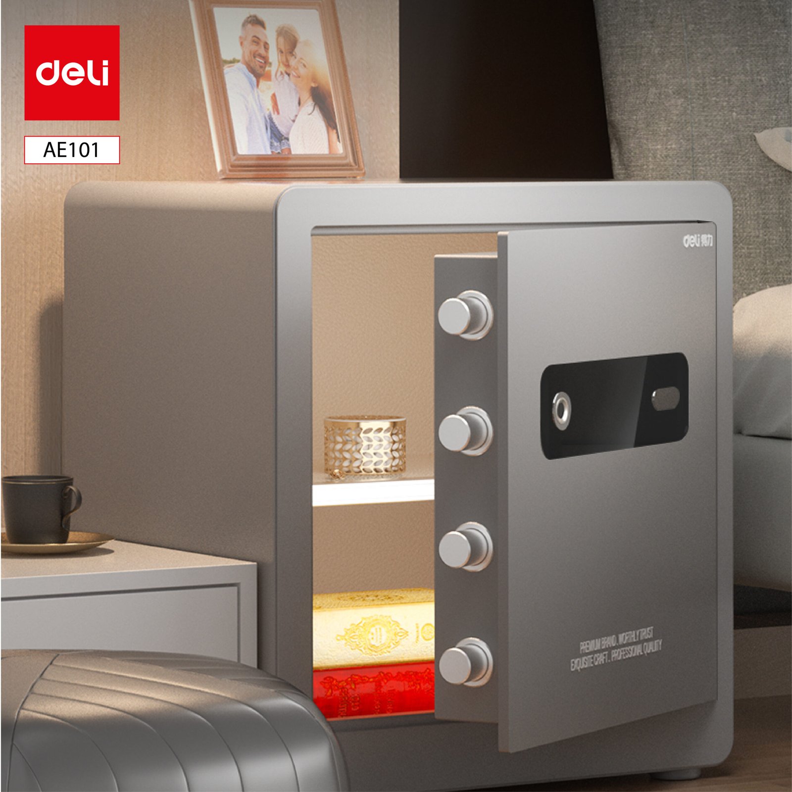 ديلي خزنة معدنية باب مسطح - حماية (أرقام -بصمة-مفتاح) - 25 كغ - 45×32×40 سم - رمادي - AE101