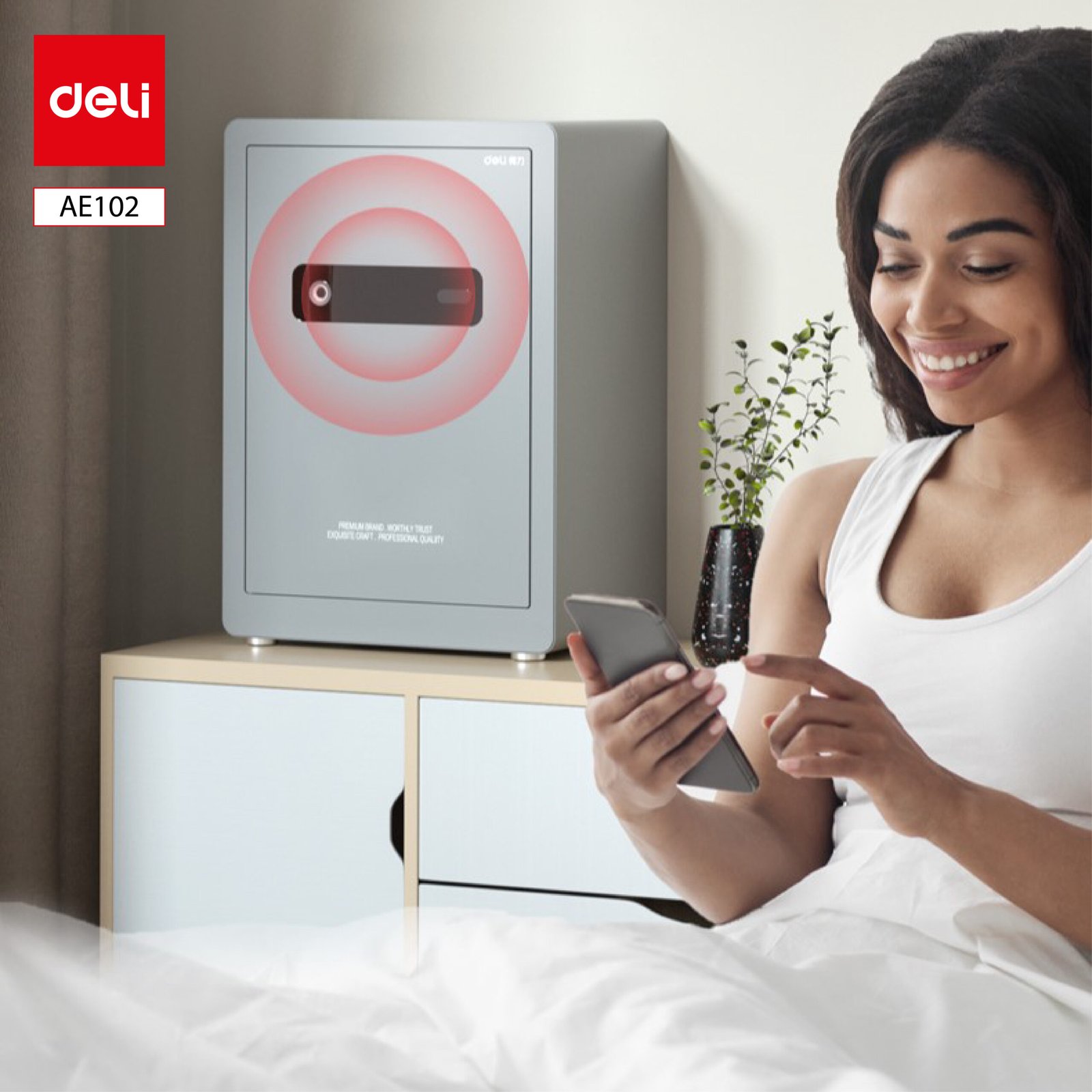 ديلي خزنة معدنية باب مسطح - حماية (أرقام -بصمة-مفتاح) - 34 كغ - 60*42*34 سم - رمادي - AE102