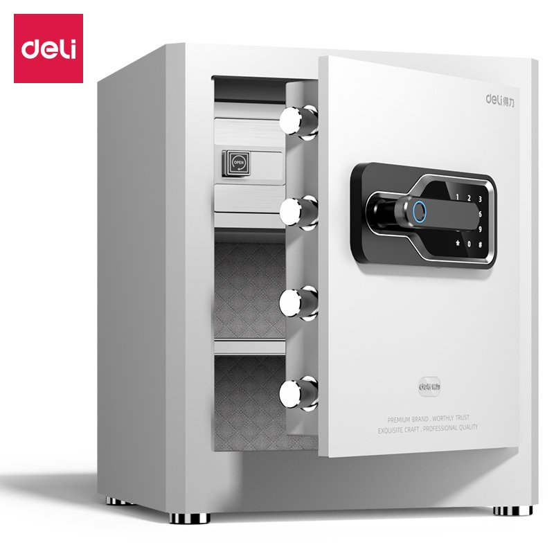 AE130 (6) ديلي خزنة معدنية مسكة ببصمة - حماية (أرقام -بصمة-مفتاح) - 22 كغ - 45*38*32 سم - أسود/أبيض - AE130