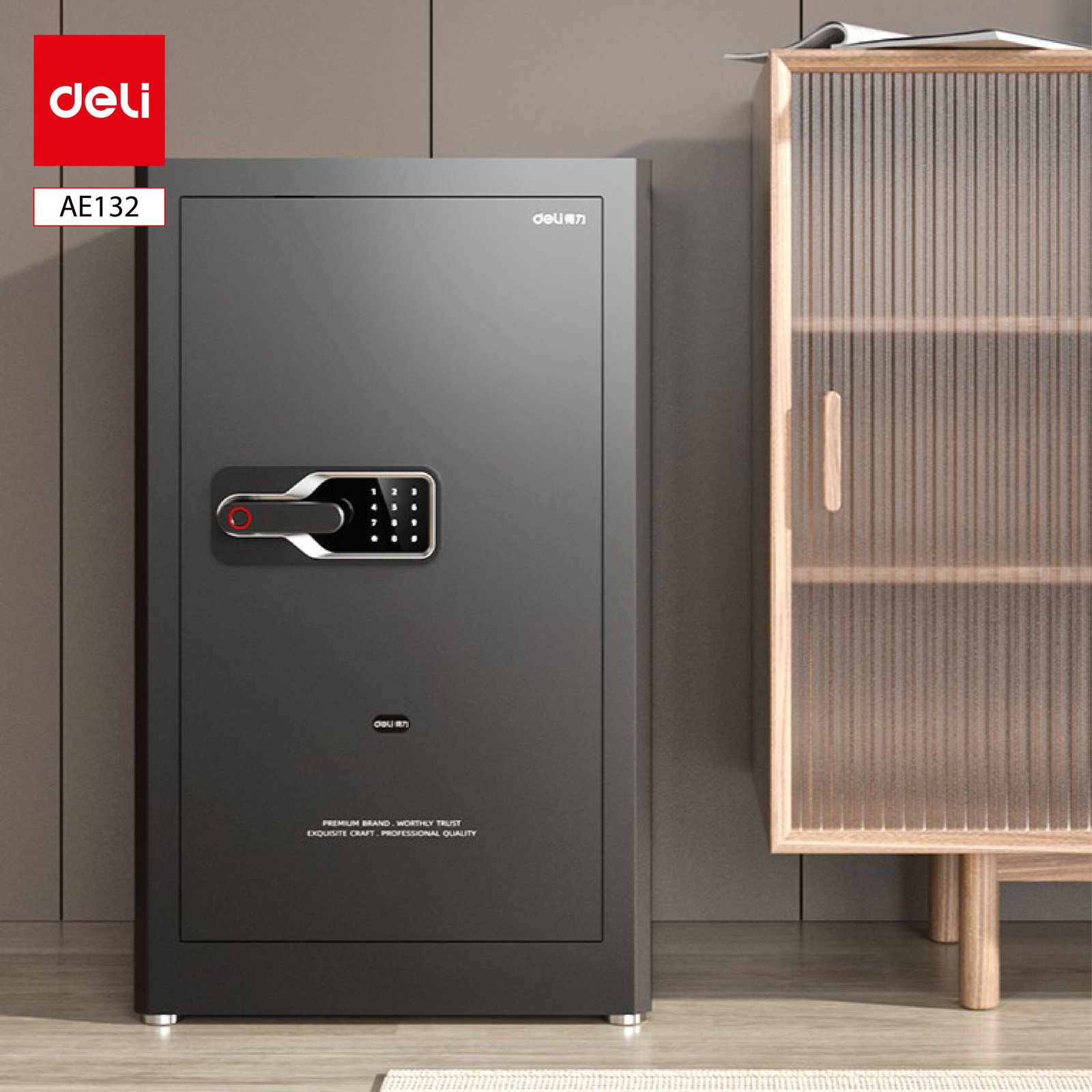 ديلي خزنة معدنية مسكة ببصمة - حماية (أرقام -بصمة-مفتاح) - 44.5 كغ - 80*48*42 سم - أسود / أبيض - AE132