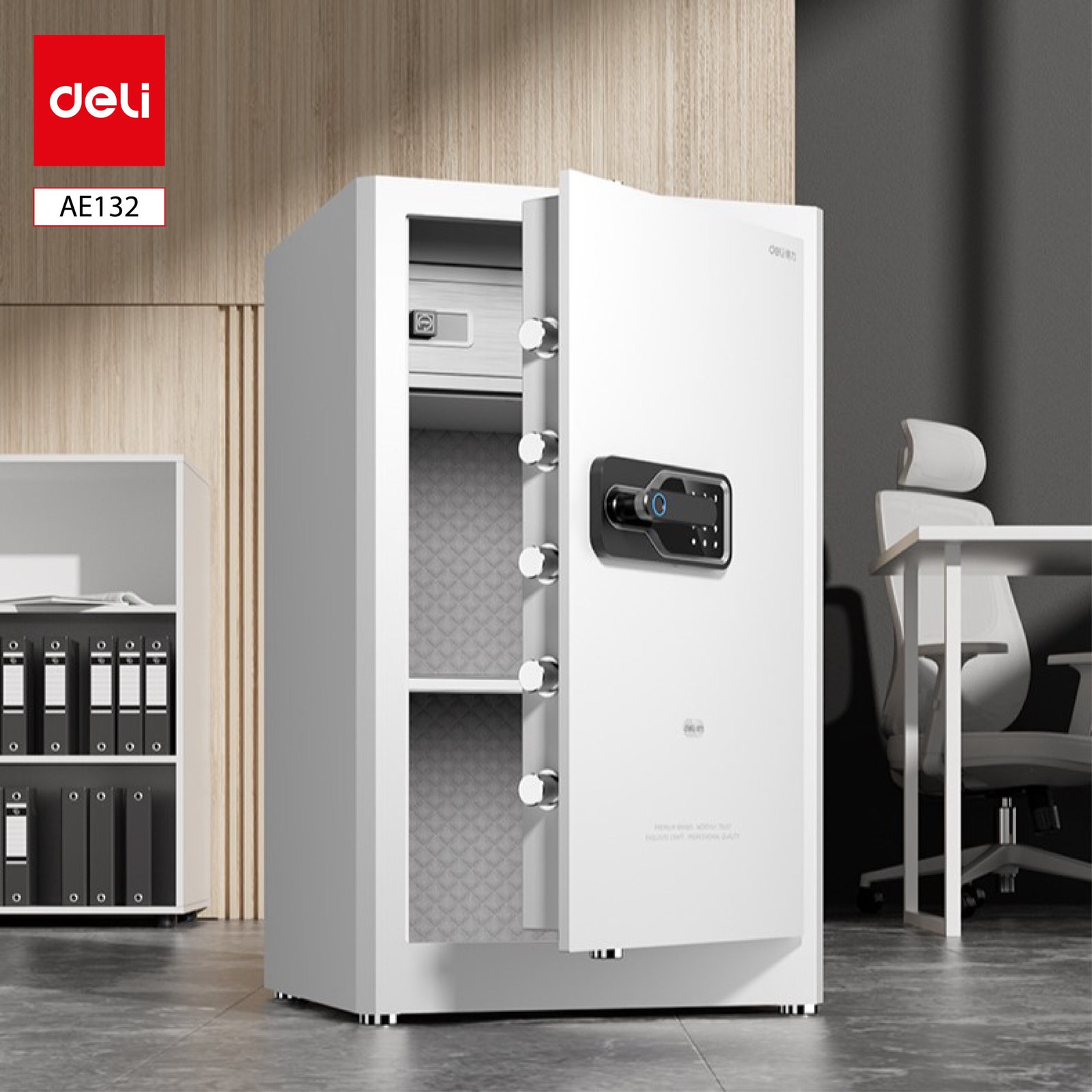 ديلي خزنة معدنية مسكة ببصمة - حماية (أرقام -بصمة-مفتاح) - 44.5 كغ - 80*48*42 سم - أسود / أبيض - AE132