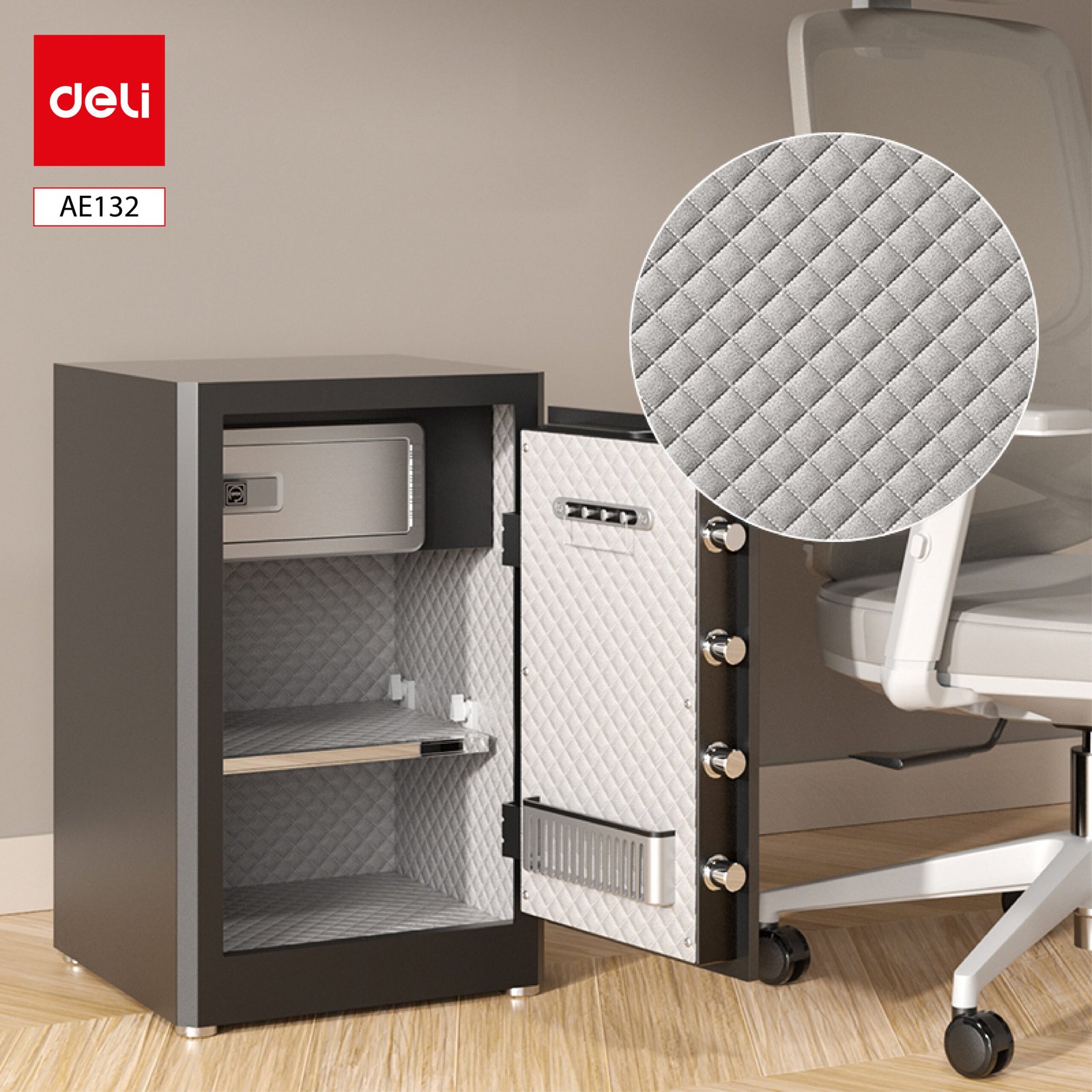 ديلي خزنة معدنية مسكة ببصمة - حماية (أرقام -بصمة-مفتاح) - 44.5 كغ - 80*48*42 سم - أسود / أبيض - AE132