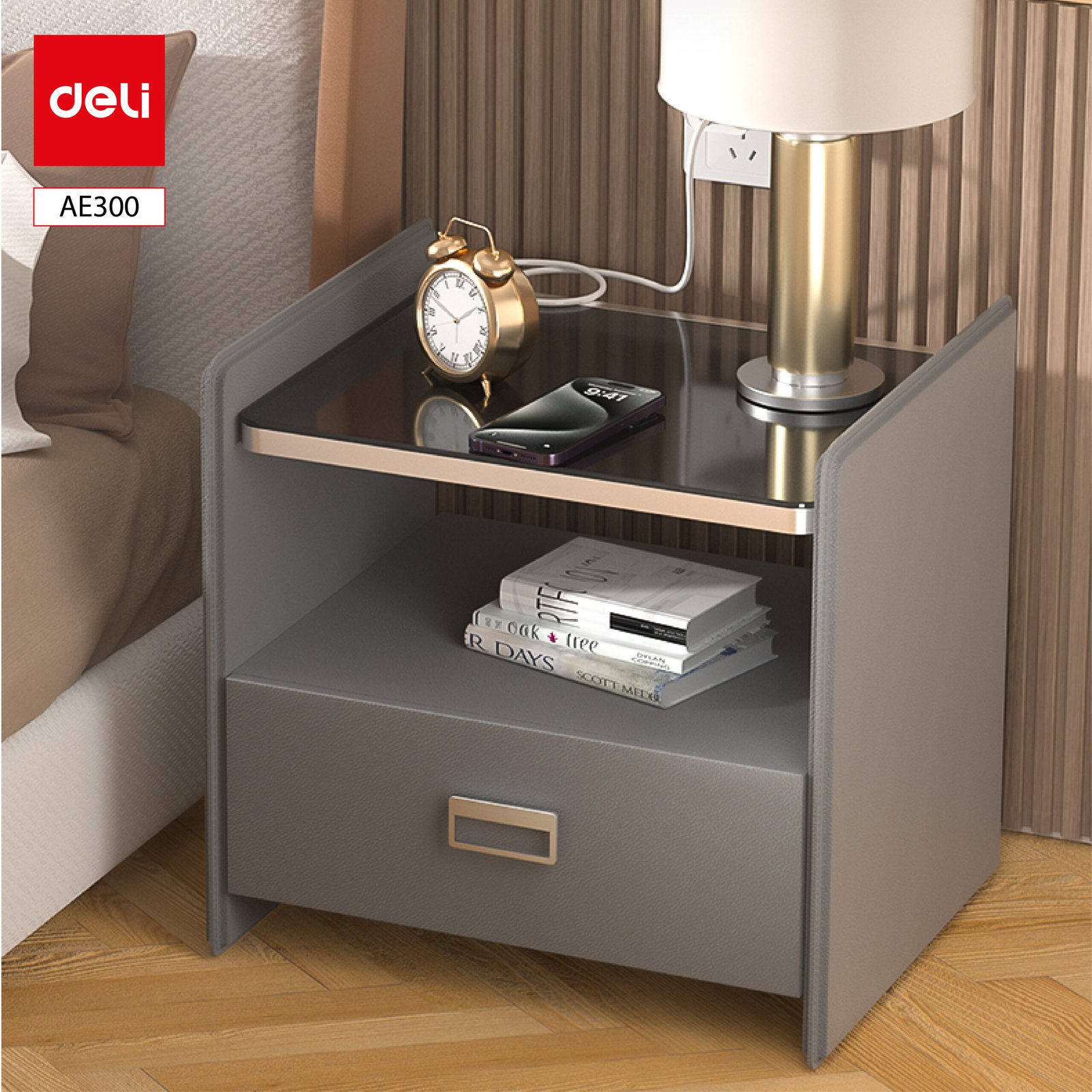 ديلي خزنة مدمجة كطاولة بجانب السرير - حماية (أرقام-بصمة-مفتاح) - 26.3 كغ - 52*42.5*49 سم - رمادي/ أسود - AE300