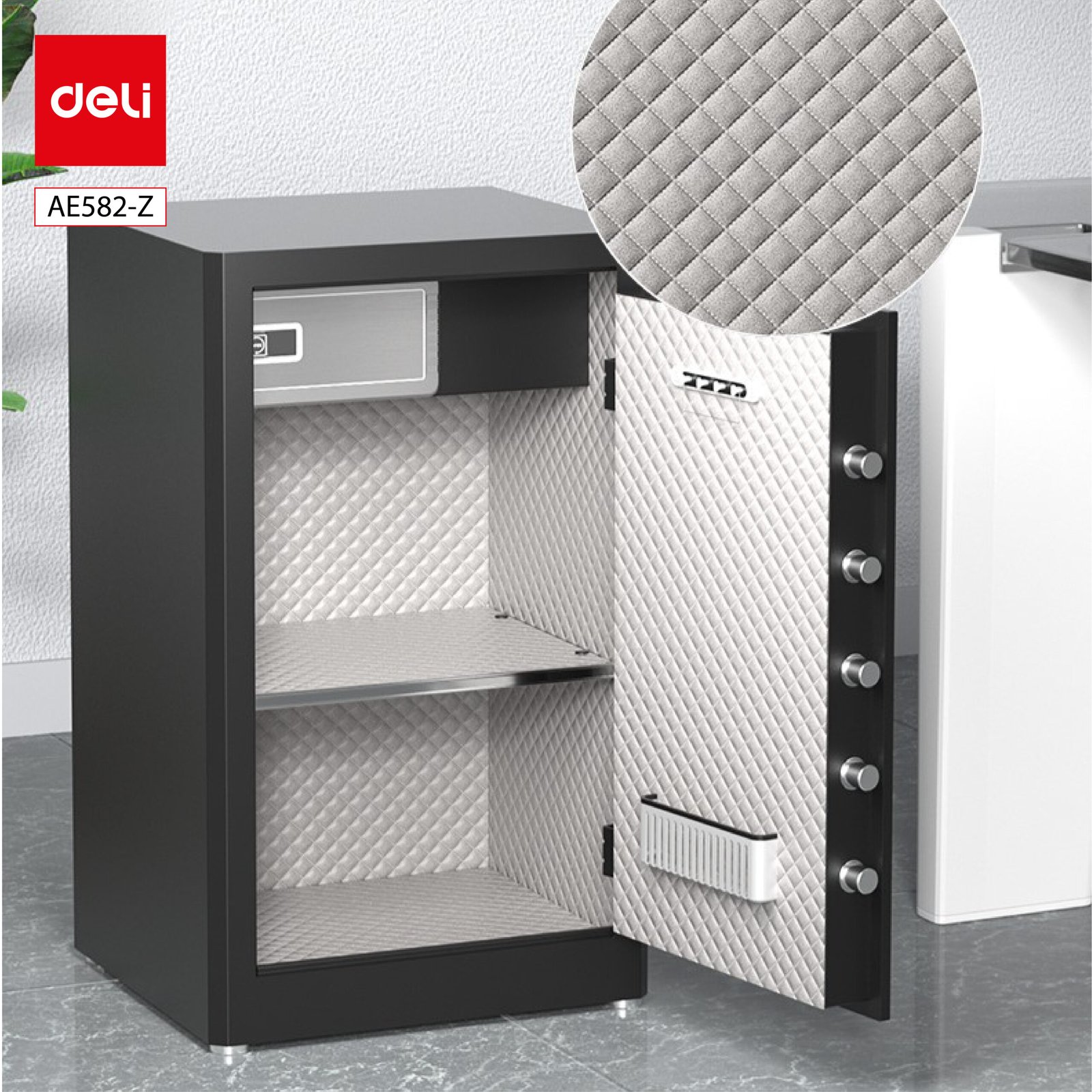 AE582-Z (3) ديلي خزنة معدنية مقبض مربع - حماية (أرقام -بصمة-2 مفتاح) - 40 كغ - 80*48*42 سم - أسود - AE582-Z