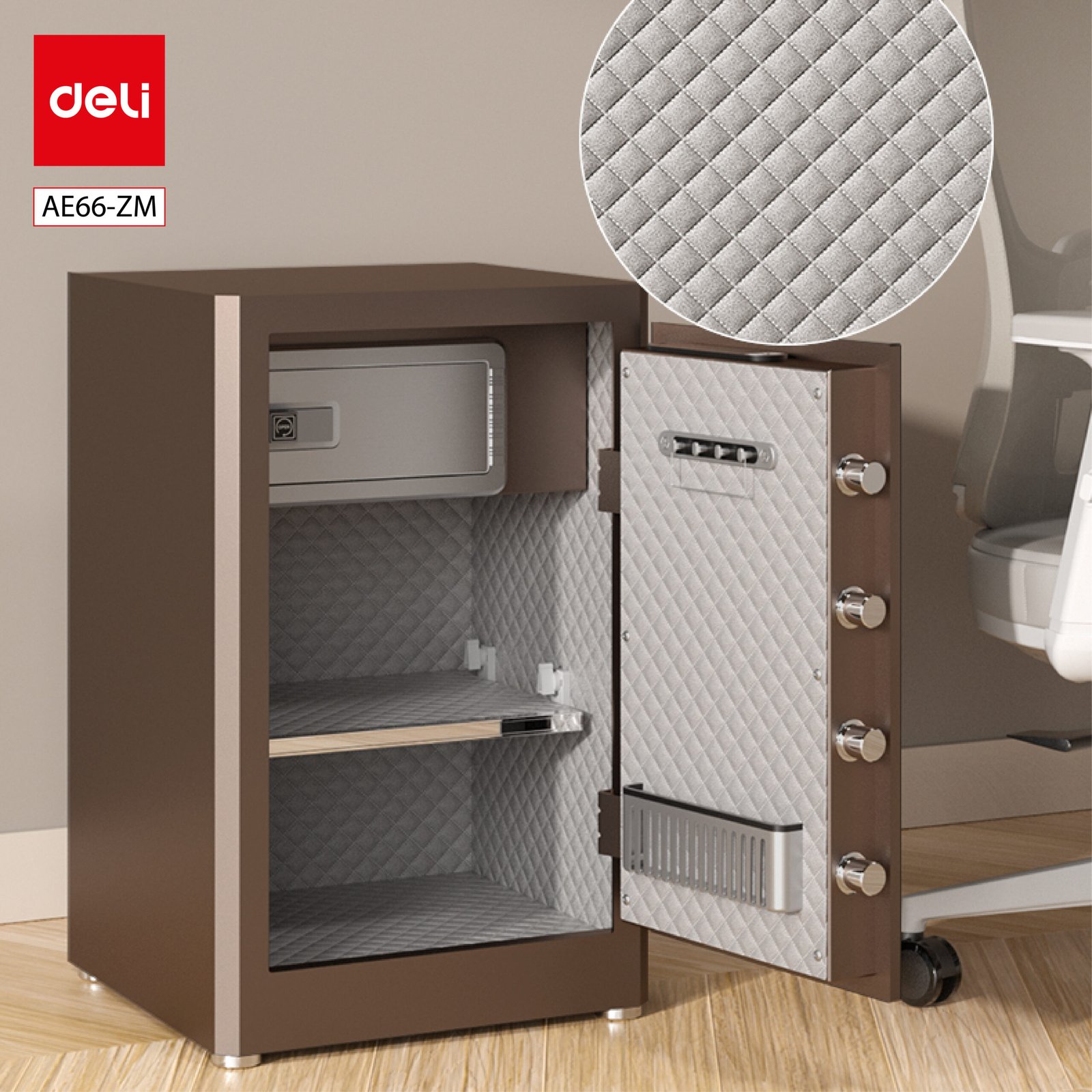 ديلي خزنة معدنية مقبض مربع - حماية (أرقام -بصمة-2 مفتاح) - 27.5 كغ -36*38*60 سم - ذهبي - AE66-ZM