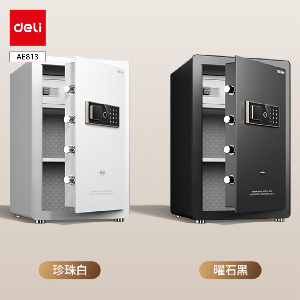 ديلي خزنة معدنية لوحة عرضية - حماية (أرقام -بصمة-مفتاح) - 37.5 كغ - 80*48*42 سم - أسود / أبيض - AE813