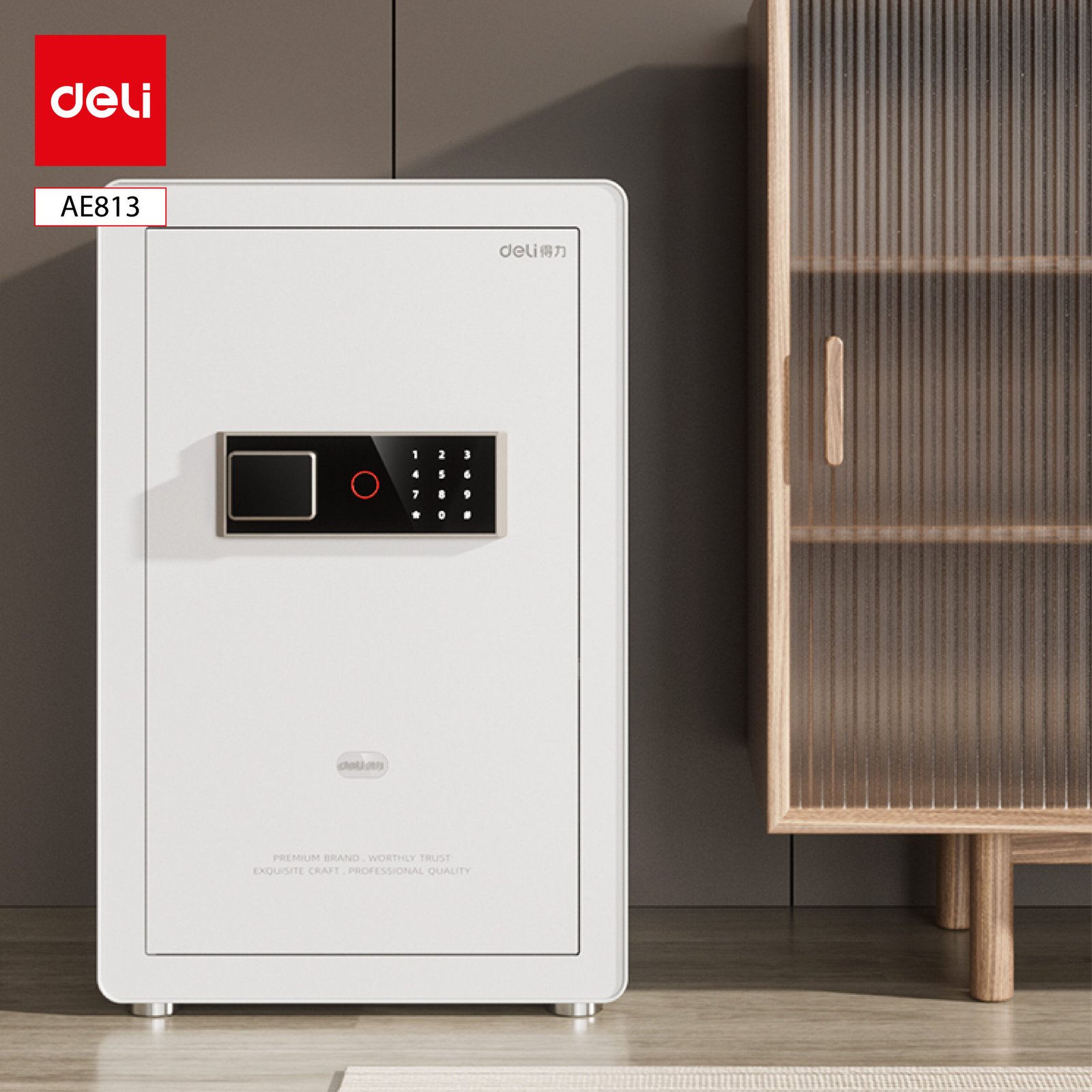 AE813 (2) ديلي خزنة معدنية لوحة عرضية - حماية (أرقام -بصمة-مفتاح) - 37.5 كغ - 80*48*42 سم - أسود / أبيض - AE813