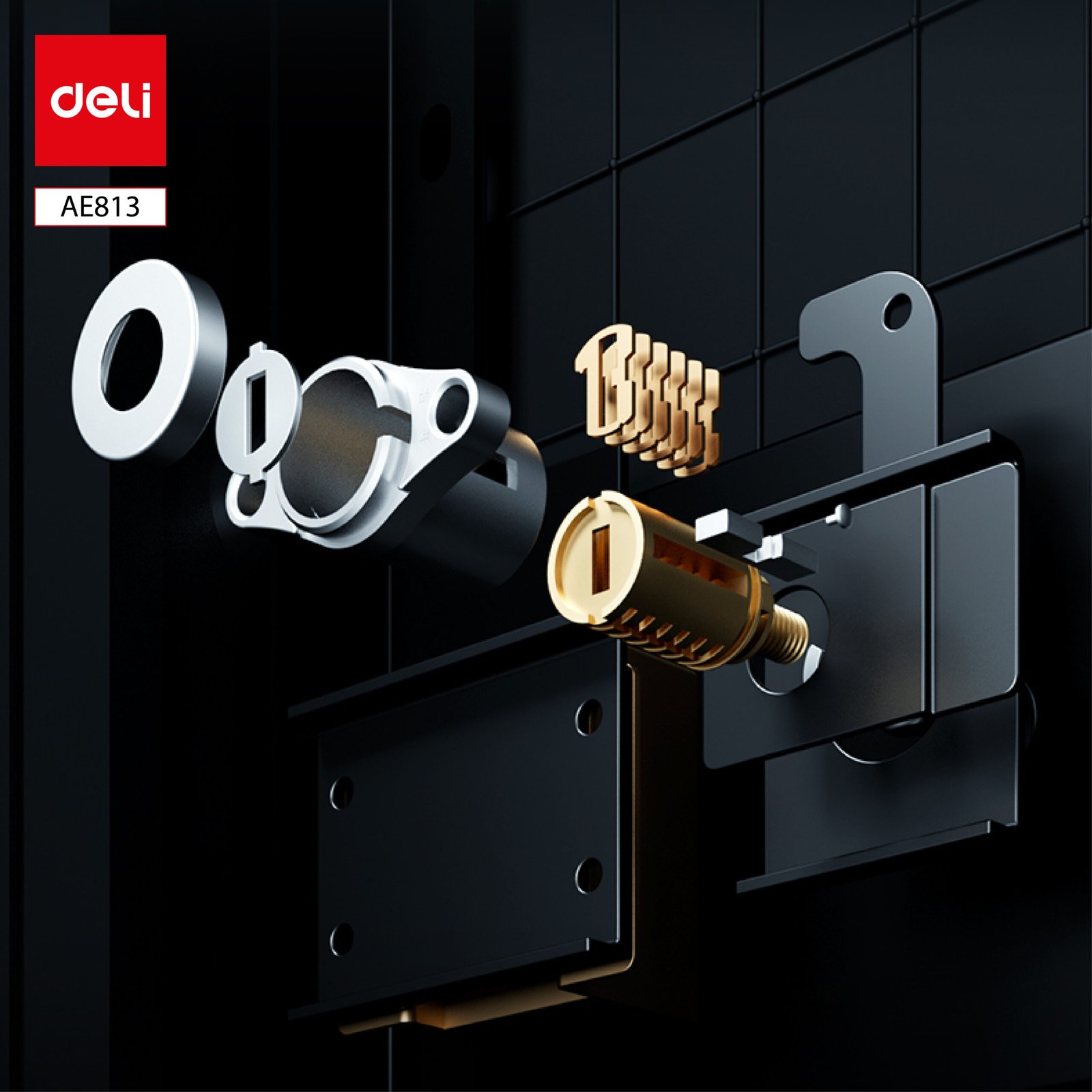 AE813 (6) ديلي خزنة معدنية لوحة عرضية - حماية (أرقام -بصمة-مفتاح) - 37.5 كغ - 80*48*42 سم - أسود / أبيض - AE813