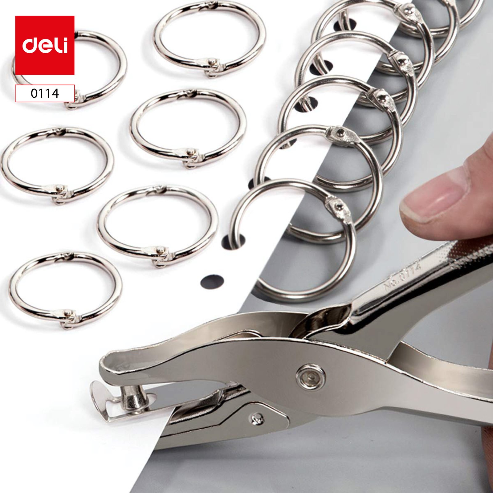 E0114 5 (2) ديلي ثقابة مقبض - ثقب واحد - 8 صفحات، قطر 6 مم - فضي - E0114