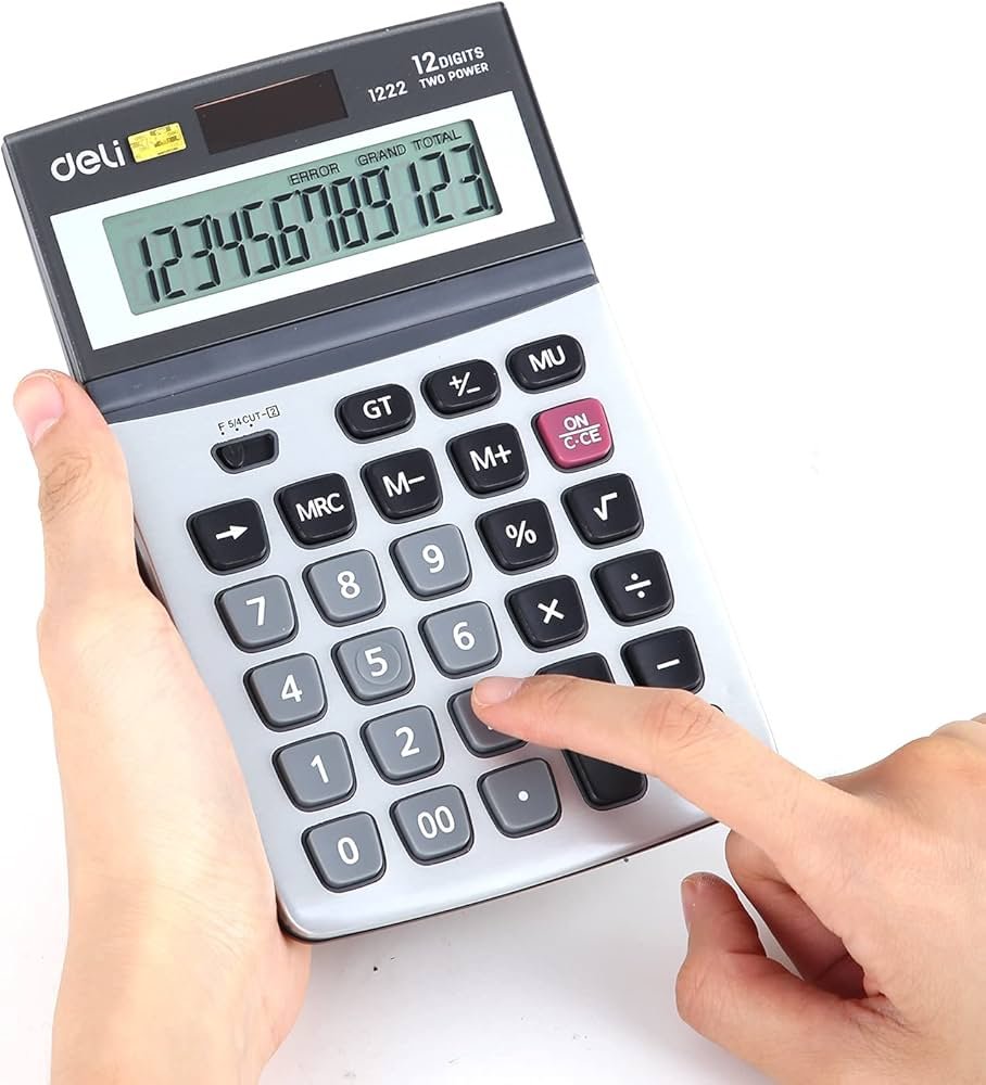 ديلي ألة حاسبة مكتبية - مصدرين طاقة - بدن بلاستيك واجهة معدن - 12 خانة - فضي E1222