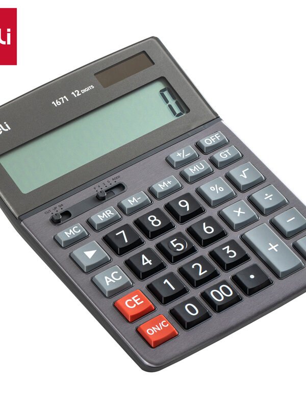 E1671 (7) ديلي ألة حاسبة مكتبية - بدن بلاستيك وجه معدن - 12 خانة - فضي E1671