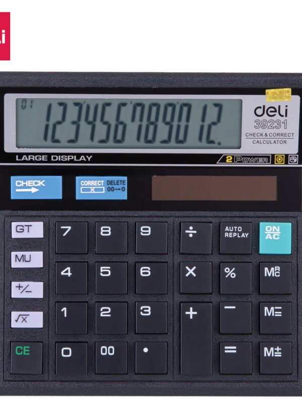 E39231 (2) ديلي ألة حاسبة مكتبية - مصدرين طاقة - بدن بلاستيك - 12 خانة - أسود E39231