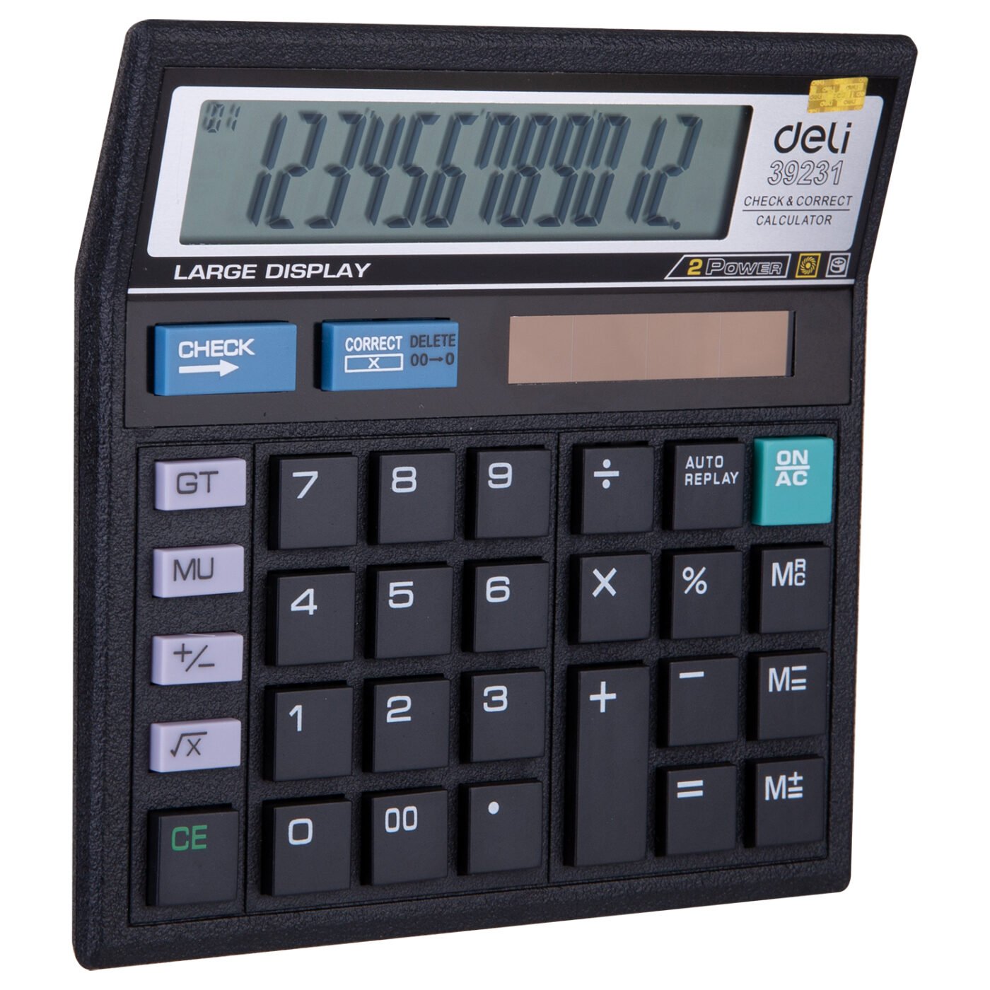 E39231 (3) ديلي ألة حاسبة مكتبية - مصدرين طاقة - بدن بلاستيك - 12 خانة - أسود E39231