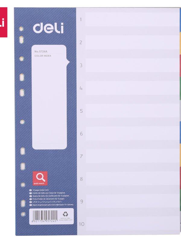 E5724A (5) ديلي أطباق فواصل وفهرسة مصنف - 10 فاصل - قياس A4 - ملون E5724A