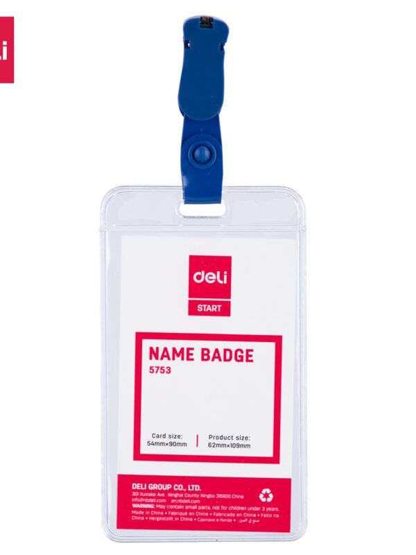 E5753 (6) ديلي بطاقة اسمية طولية B1 - مع مشبك تعليق كحلي - قياس البطاقة 90*54 مم - E5753