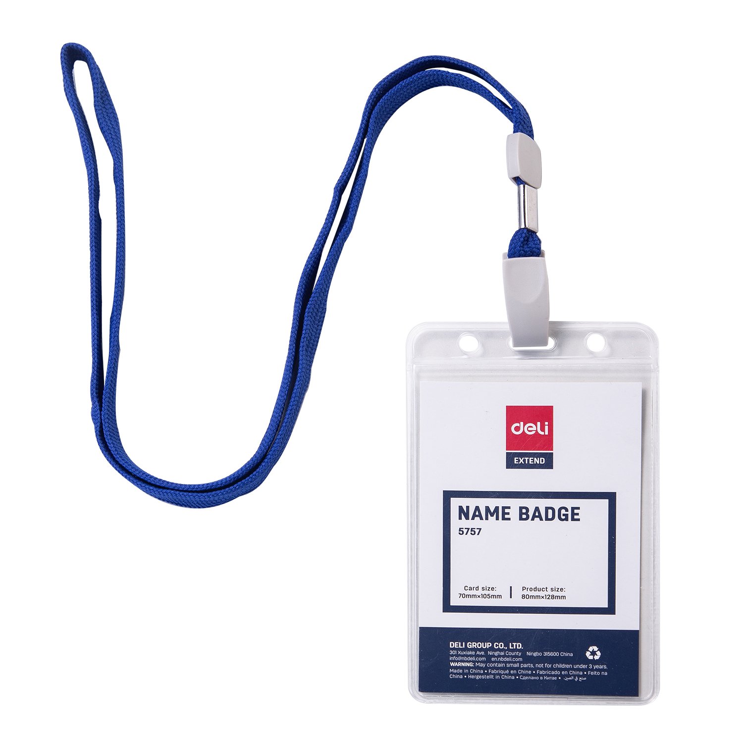 ديلي بطاقة اسمية طولية B2 - مع حبل تعليق أزرق - قياس البطاقة 90*54 مم - E5757