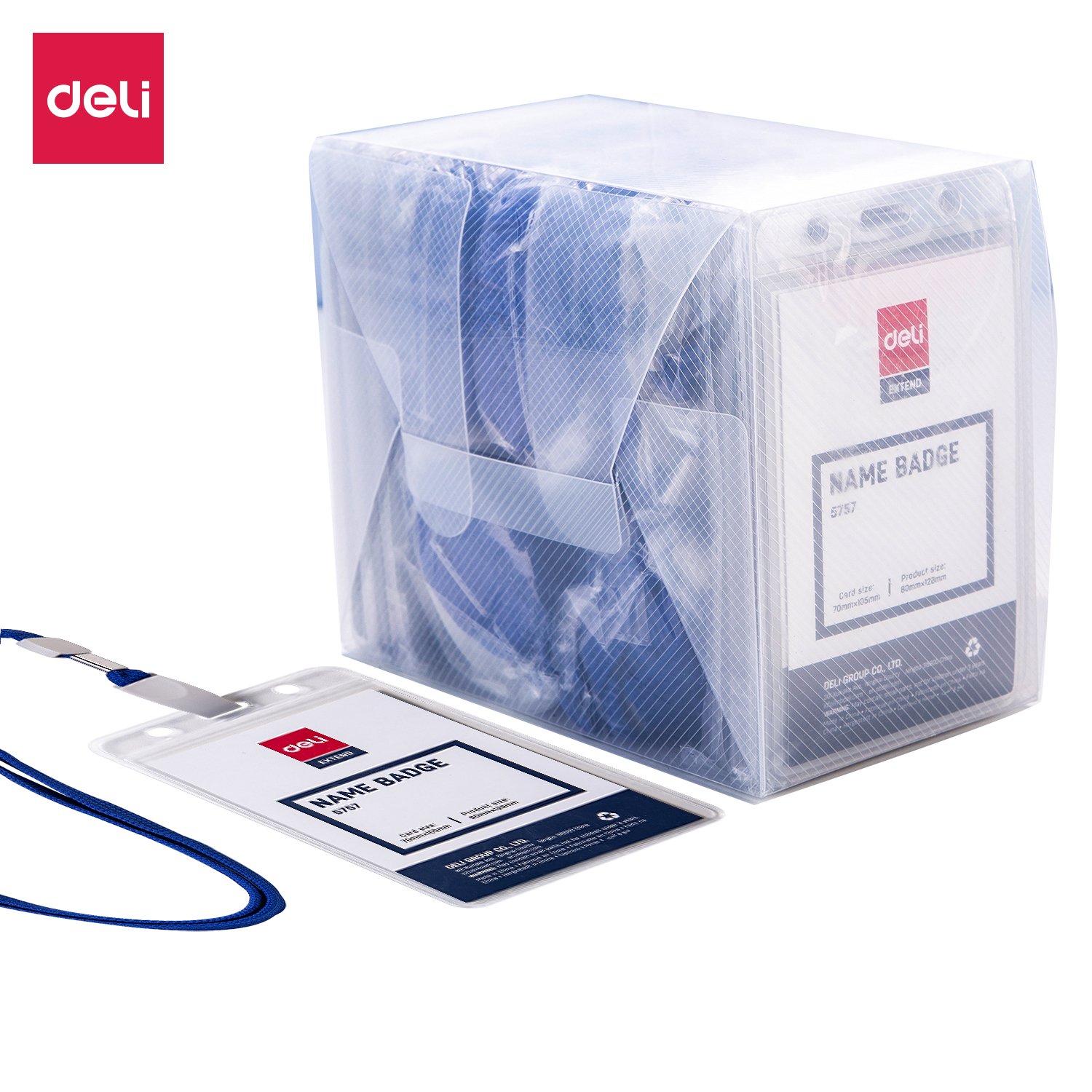 ديلي بطاقة اسمية طولية B2 - مع حبل تعليق أزرق - قياس البطاقة 90*54 مم - E5757