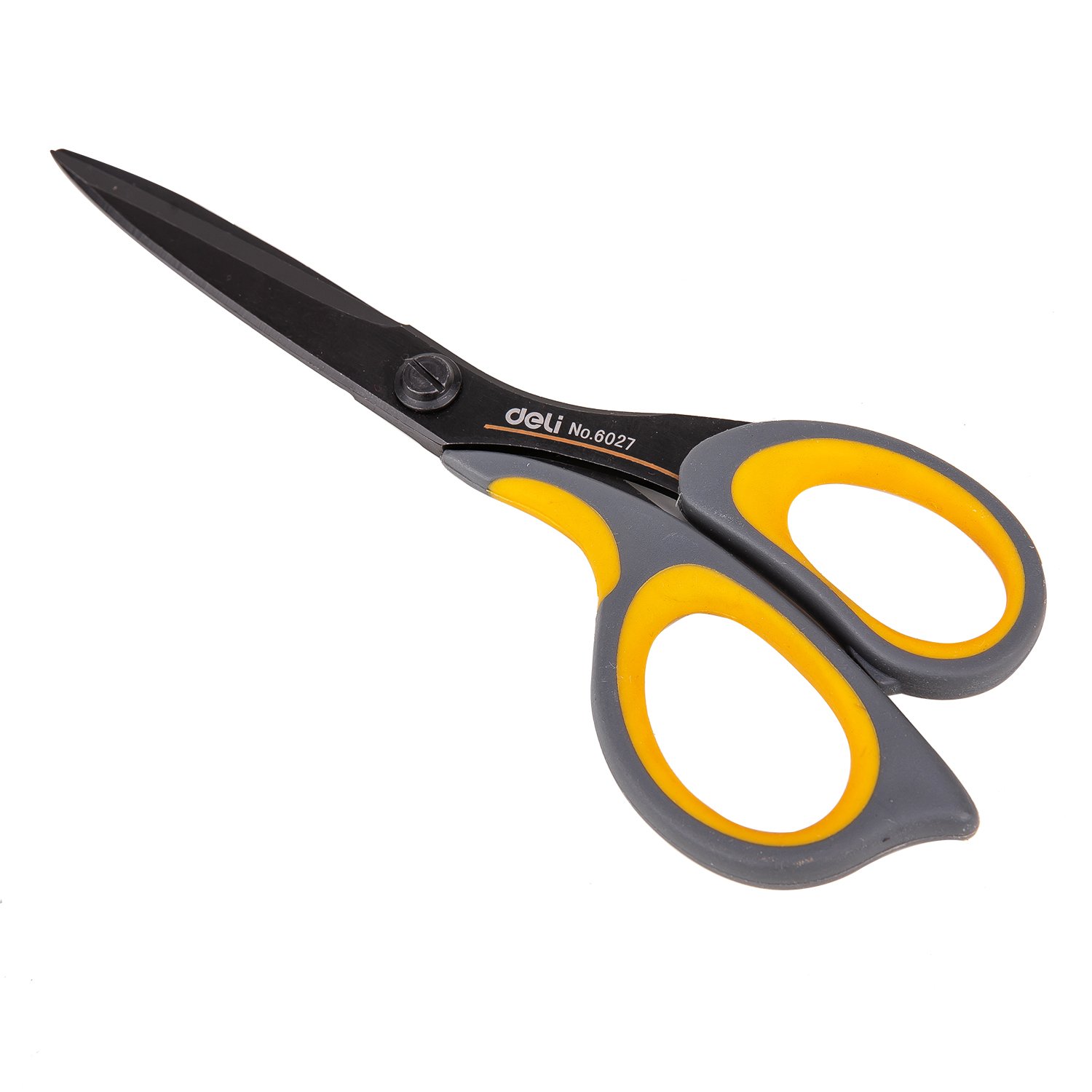 E6027- (2) ديلي مقص معدن أسود - مقبض بلاستيك ومطاط لونين - 17.5 سم - رمادي وأصفر E6027