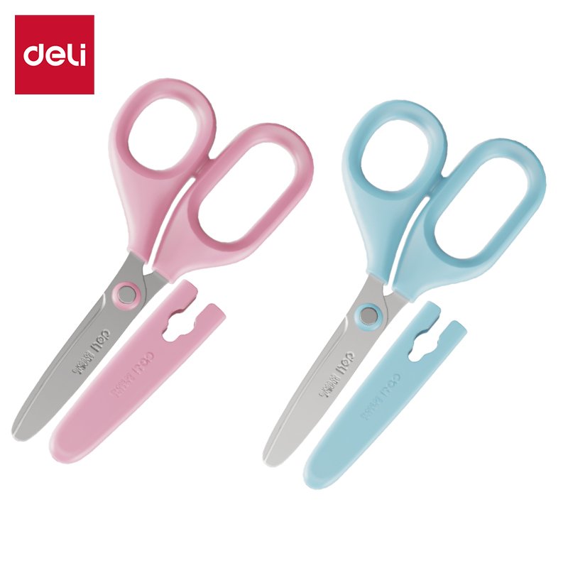 E6030 (4) ديلي مقص معدن مدرسي للأطفال - 14 سم - أزرق/زهر - E6030