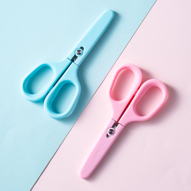 E6073 (4) ديلي مقص معدن مدرسي للأطفال - 14.5 سم - أزرق/زهر - E6073