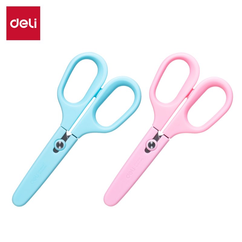 E6073 (5) ديلي مقص معدن مدرسي للأطفال - 14.5 سم - أزرق/زهر - E6073