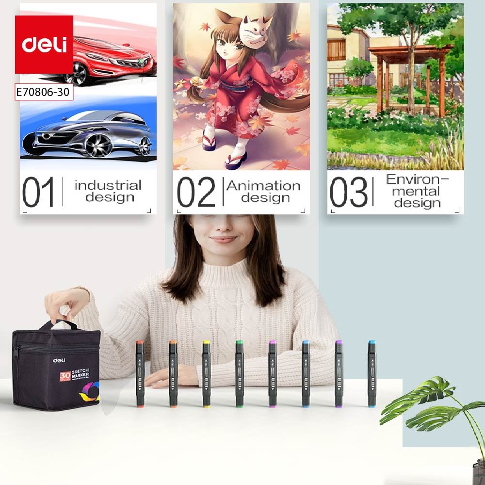 ديلي سكيتش ماركر - طرفين - مع حقيبة - مجموعة 30 قلم - E70806-30