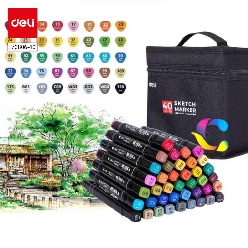 E70806-40 (1) ديلي سكيتش ماركر - طرفين - مع حقيبة - مجموعة 40 قلم - E70806-40
