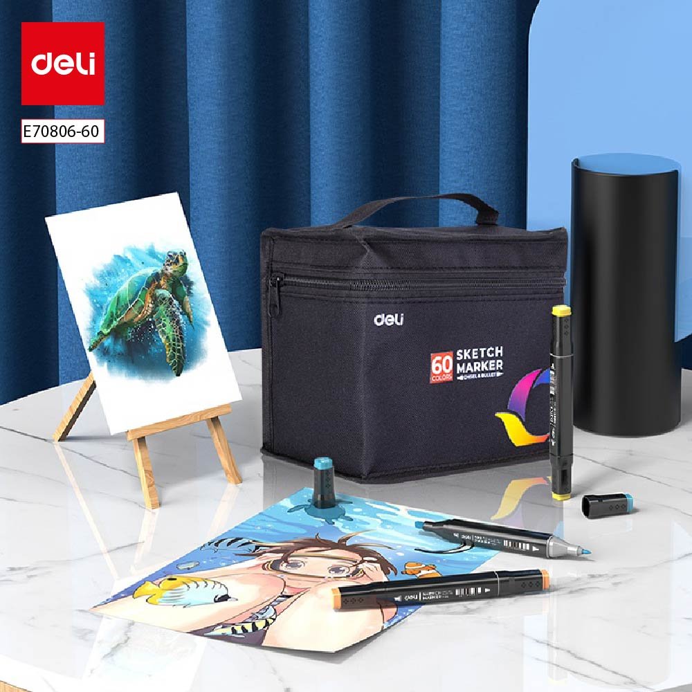 ديلي سكيتش ماركر - طرفين - مع حقيبة - مجموعة 60 قلم - E70806-60