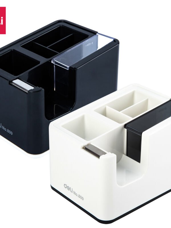 E809 (7) ديلي مقلمة مكتبية مع قطاعة شريط لاصق - أبيض/أسود E809