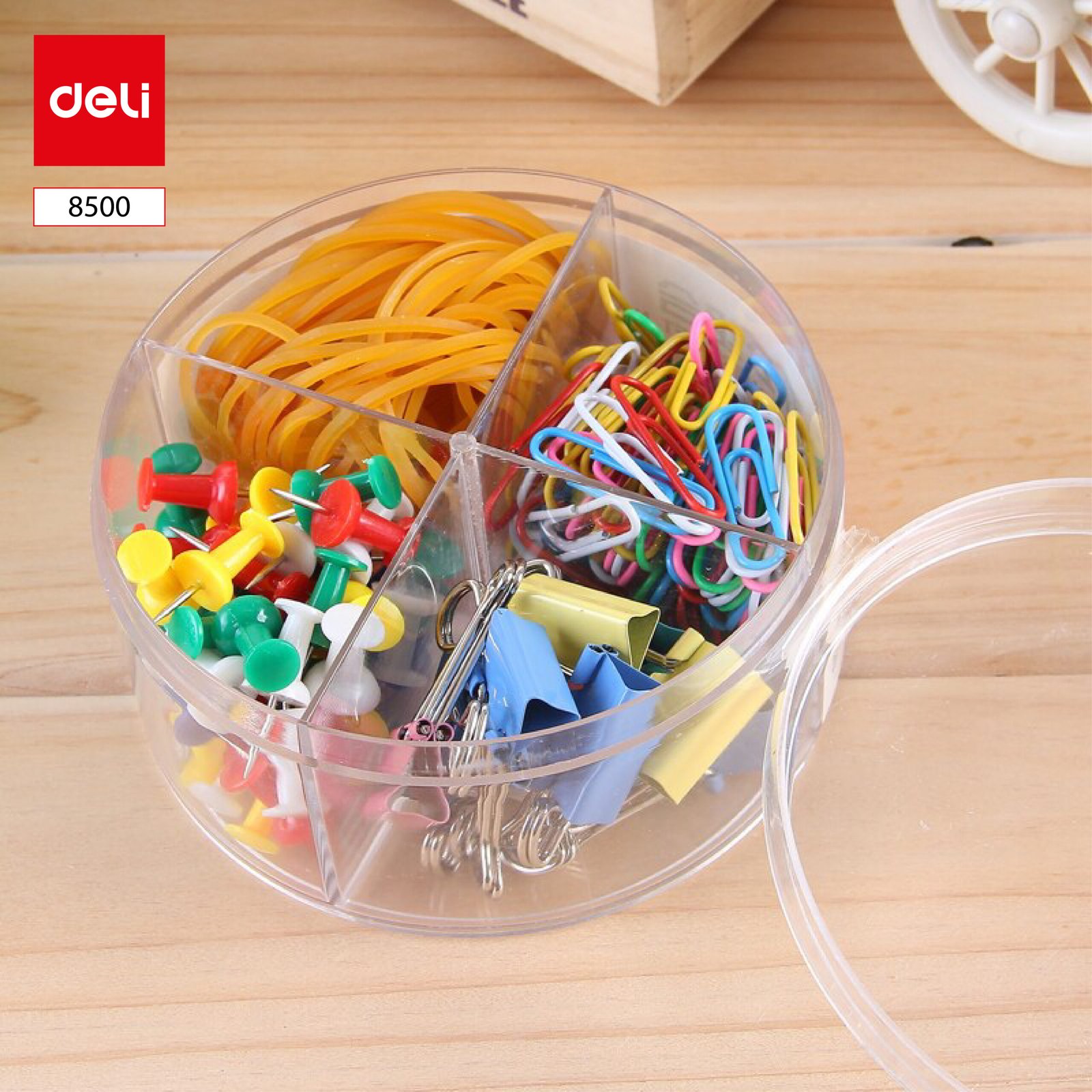 E8500 (1) ديلي مجموعة تنظيم مكتب - 100 مشبك، 50 دبوس، 10 ملقط، 12غ مطاط - ألوان مختلفة - E8500