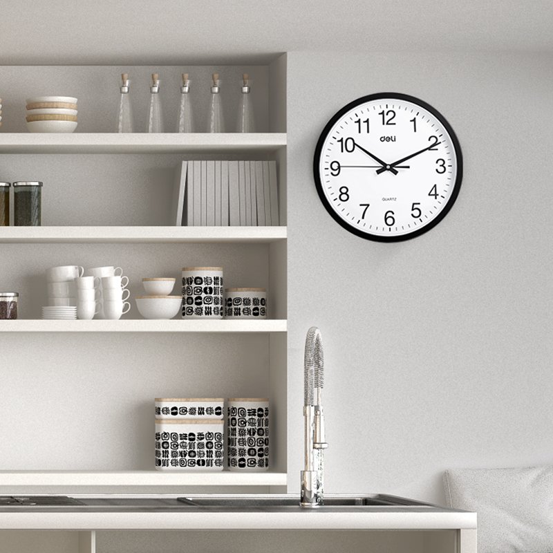 ديلي ساعة جدارية - 33*29*4 سم - 12 بوصة - أبيض/ أسود - E9005