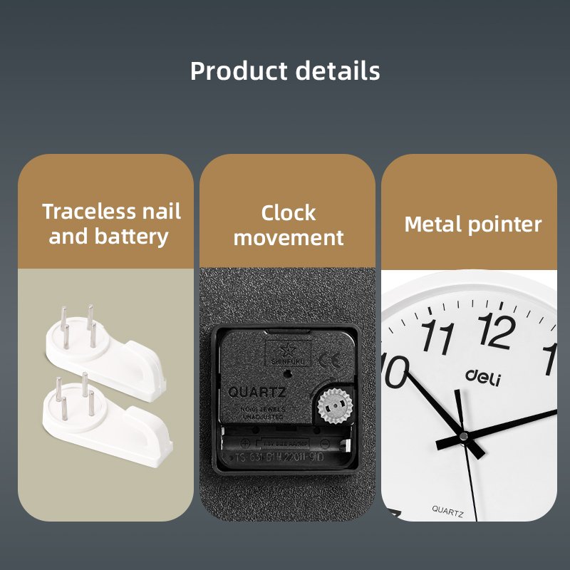 ديلي ساعة جدارية - 33*29*4 سم - 12 بوصة - أبيض/ أسود - E9005