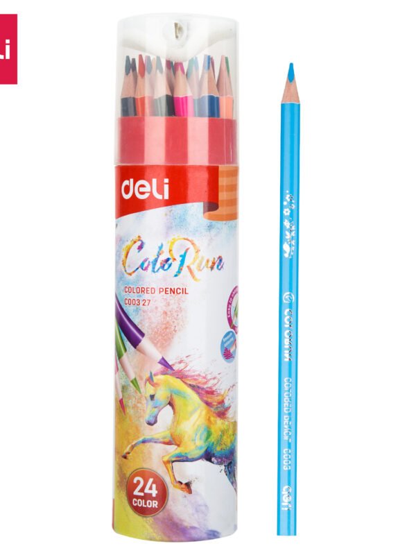 EC00327- (5) ديلي أقلام تلوين خشبي طويل - كالاران علبة اسطوانية مع غطاء بمبراة - 24 لون EC00327