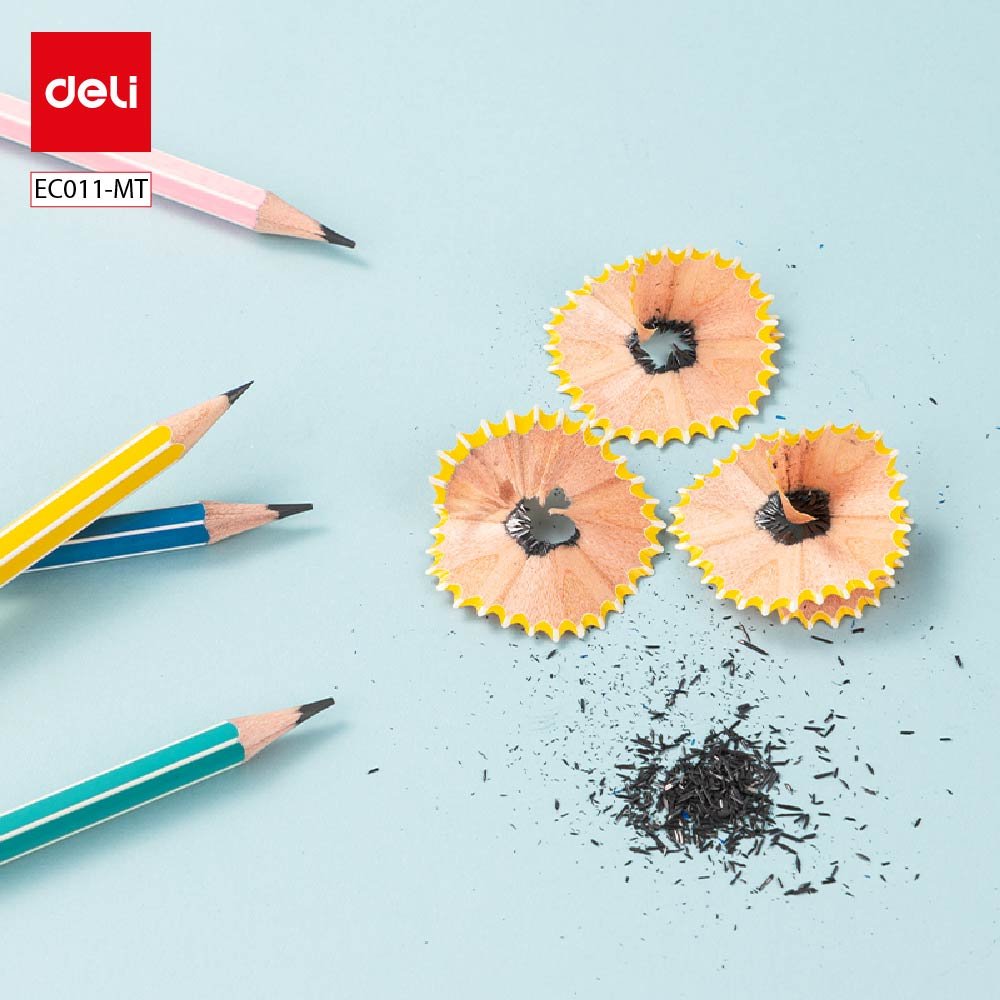 ديلي مجموعة أقلام رصاص خشب - غرافيت 2B - بدن ملون - مع ممحاة - كرت 4 قلم + مبراة - EC011-MT