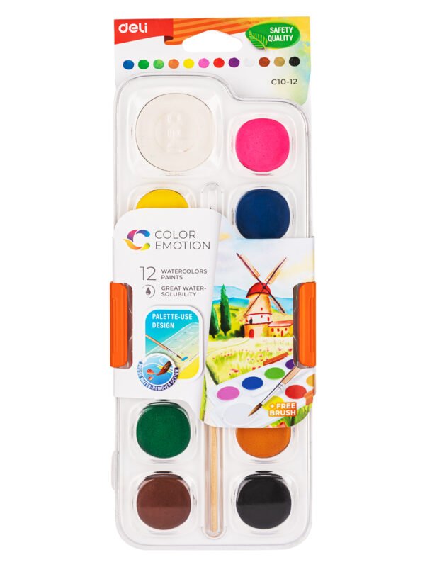 EC10-12 (3) ديلي تلوين مائي حجري - كريستال - قطر دائرة اللون 28 مم - 12 لون - مع فرشاة EC10-12