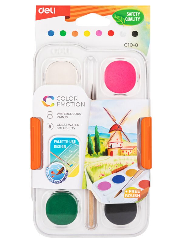 ديلي تلوين مائي حجري - كريستال - قطر دائرة اللون 28 مم - 8 لون - مع فرشاة EC10-8