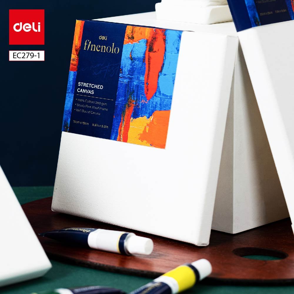 ديلي لوحة كانفاس مشدودة على إطار خشب - قياس 15*15 سم - 100% قطن - أبيض - EC279-1