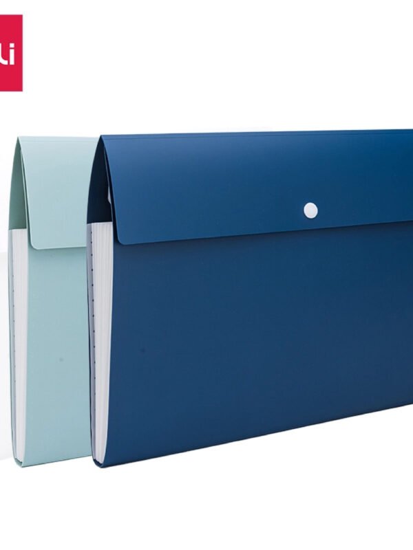 ديلي مصنف حقيبة 8 قسم - قياس A4 - إغلاق بكبسة - (أبيض/ أزرق/ زيتي) EF606