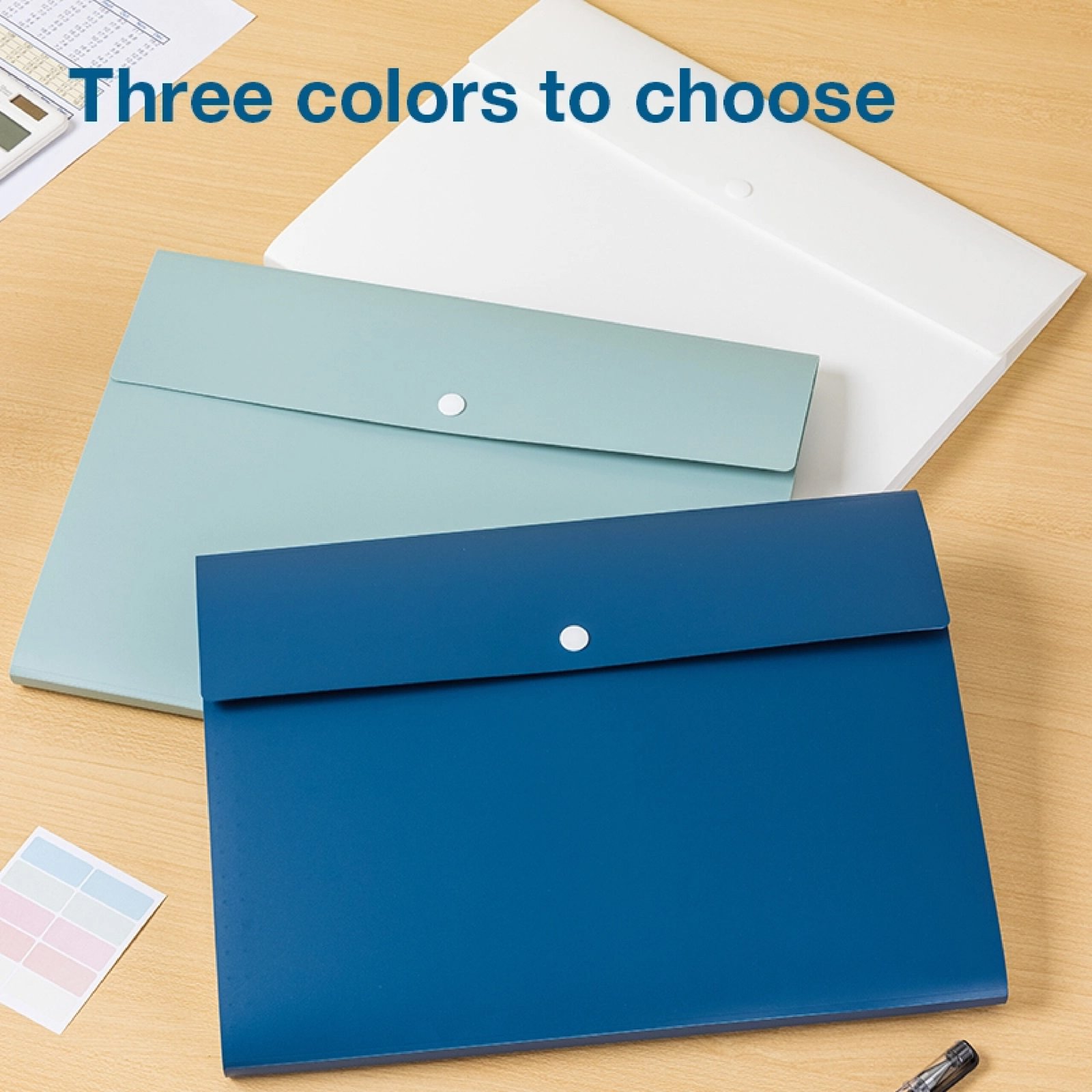 ديلي مصنف حقيبة 8 قسم - قياس A4 - إغلاق بكبسة - (أبيض/ أزرق/ زيتي) EF606