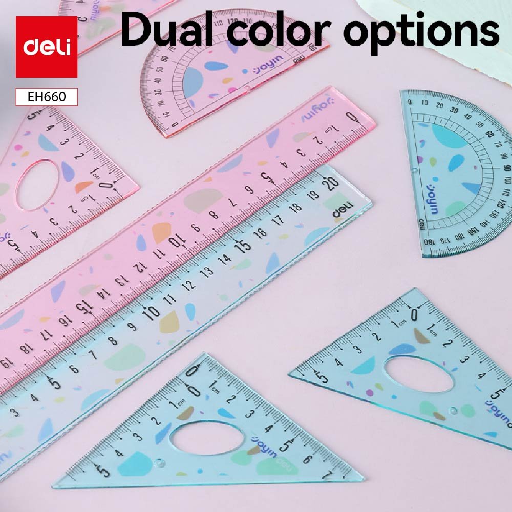 EH660 (1) ديلي مجموعة مساطر هندسية - مسطرة قياس 20 سم - 4 قطع - أزرق/ زهر - EH660
