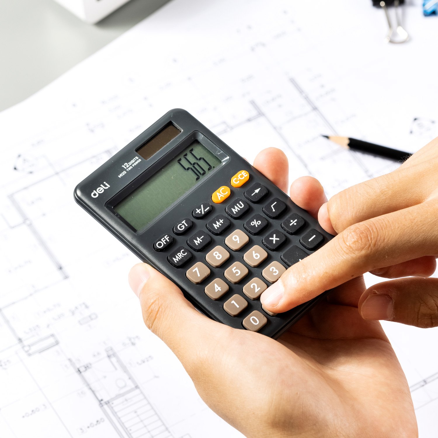 EM120 (1) ديلي ألة حاسبة جيب - مصدرين طاقة - 12 خانات - أبيض EM120