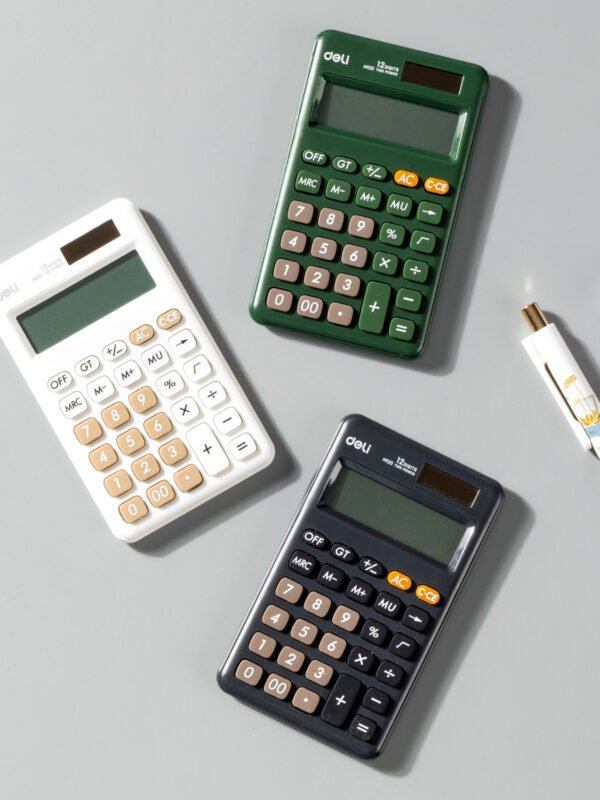 EM120 (3) ديلي ألة حاسبة جيب - مصدرين طاقة - 12 خانات - أبيض EM120