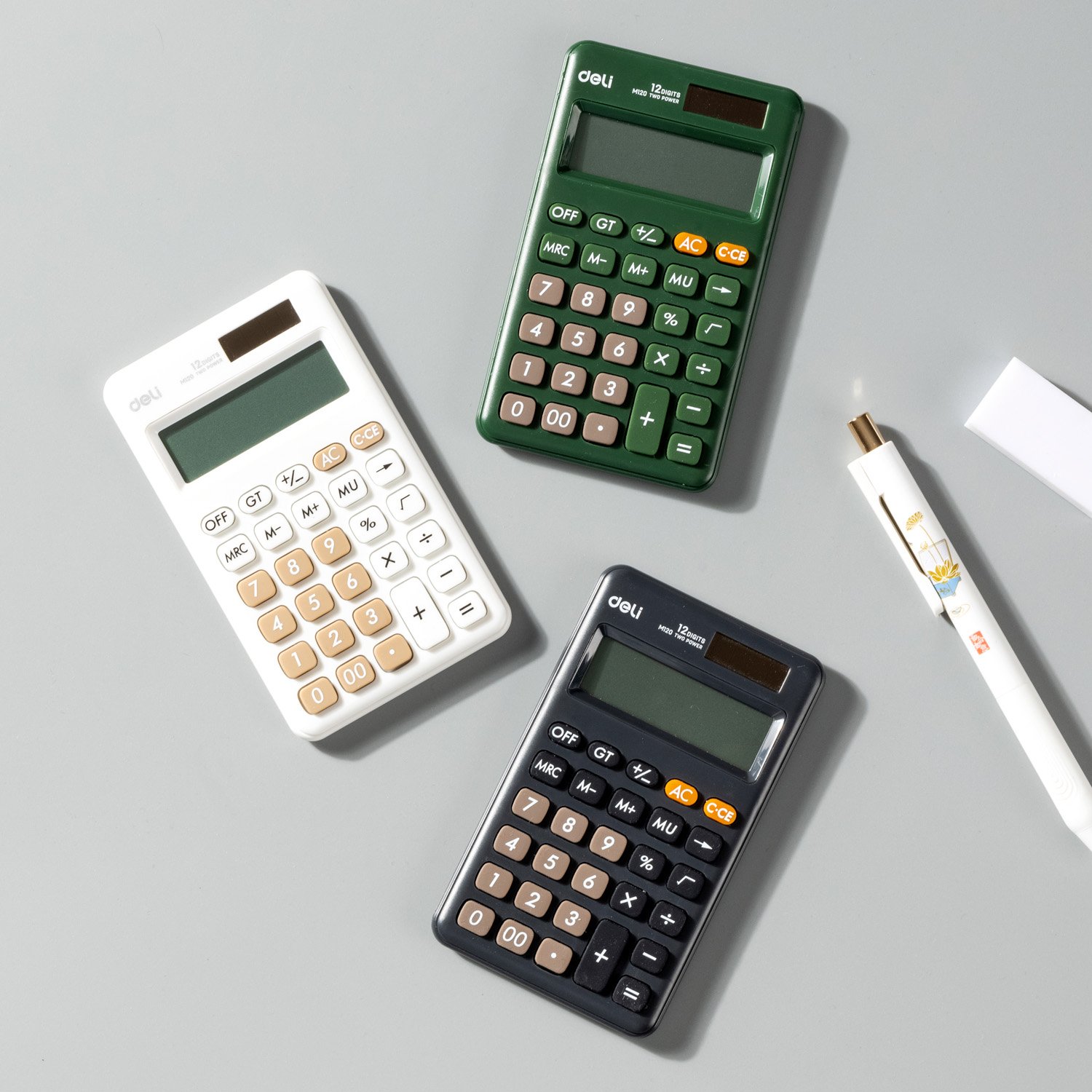 ديلي ألة حاسبة جيب - مصدرين طاقة - 12 خانات - أبيض EM120