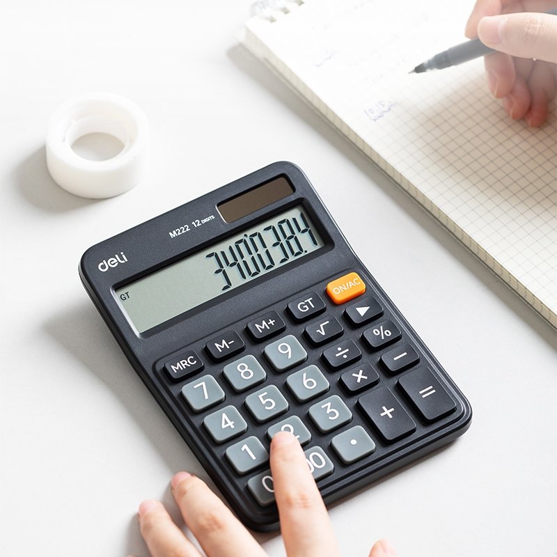 EM222 (1) ديلي ألة حاسبة مكتبية - 12 خانة - مصدرين طاقة - أسود EM222
