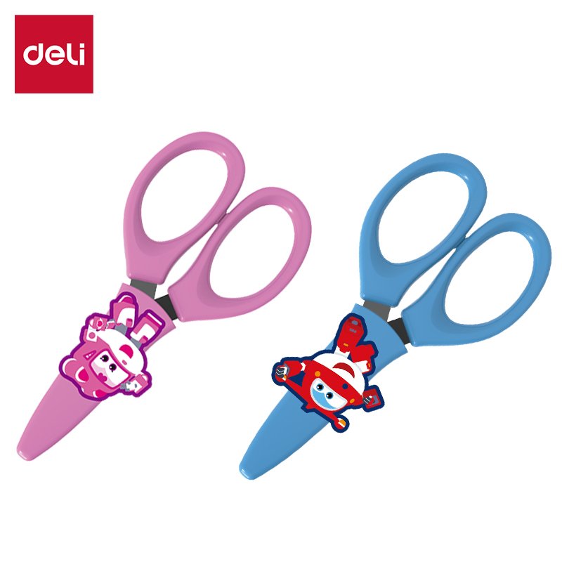 ديلي مقص بلاستيك مدرسي للأطفال - 13 سم - أزرق/زهر - EM700