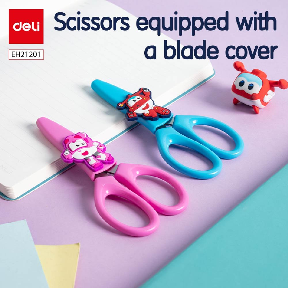 ديلي مقص بلاستيك مدرسي للأطفال - 13 سم - أزرق/زهر - EM700